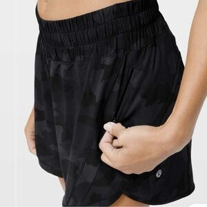 Lululemon Track That High Rise Lined Shorts 5” in Black Camo (Discontinued)